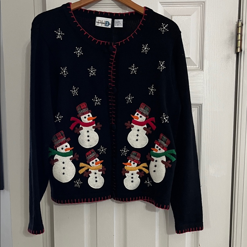 Charming Snowman Black Cardigan